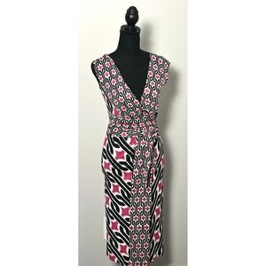 Diane Von Furstenberg Wrap Dress 100% Silk Pink Black White Sleeveless Dress (2)